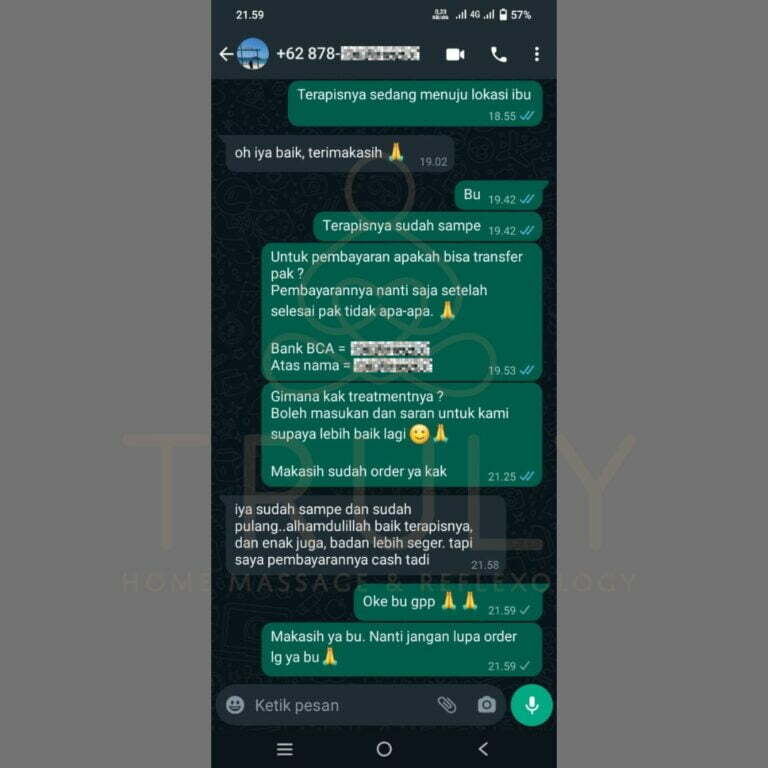 Testimonial pelanggan Truly Home Massage 24